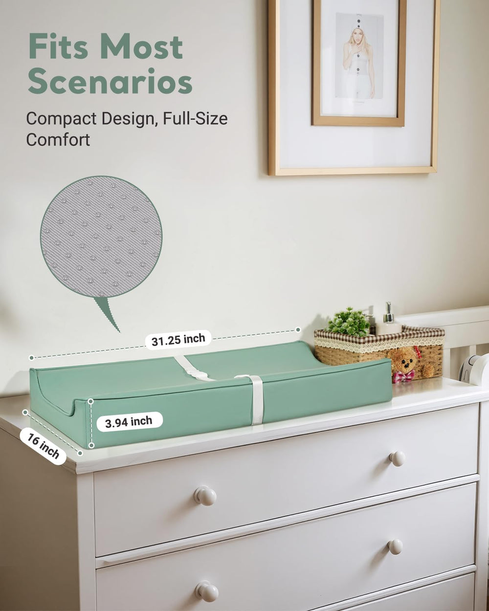 Navari soft hypoallergenic surface in soothing green color.