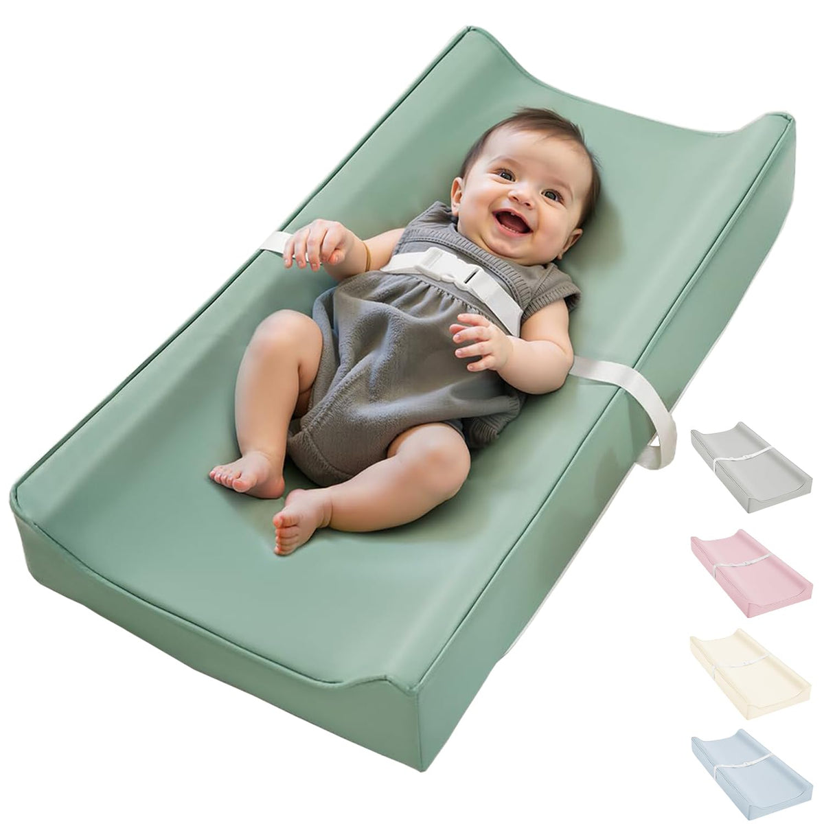 Navari vegan leather waterproof baby changing pad on a dresser with non-slip back for secure diaper changes.