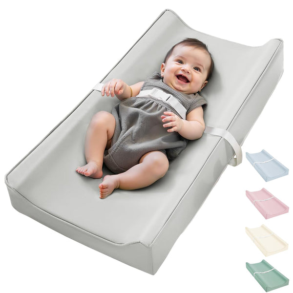 Navari vegan leather waterproof changing pad on a dresser in gray for quick cleanup
