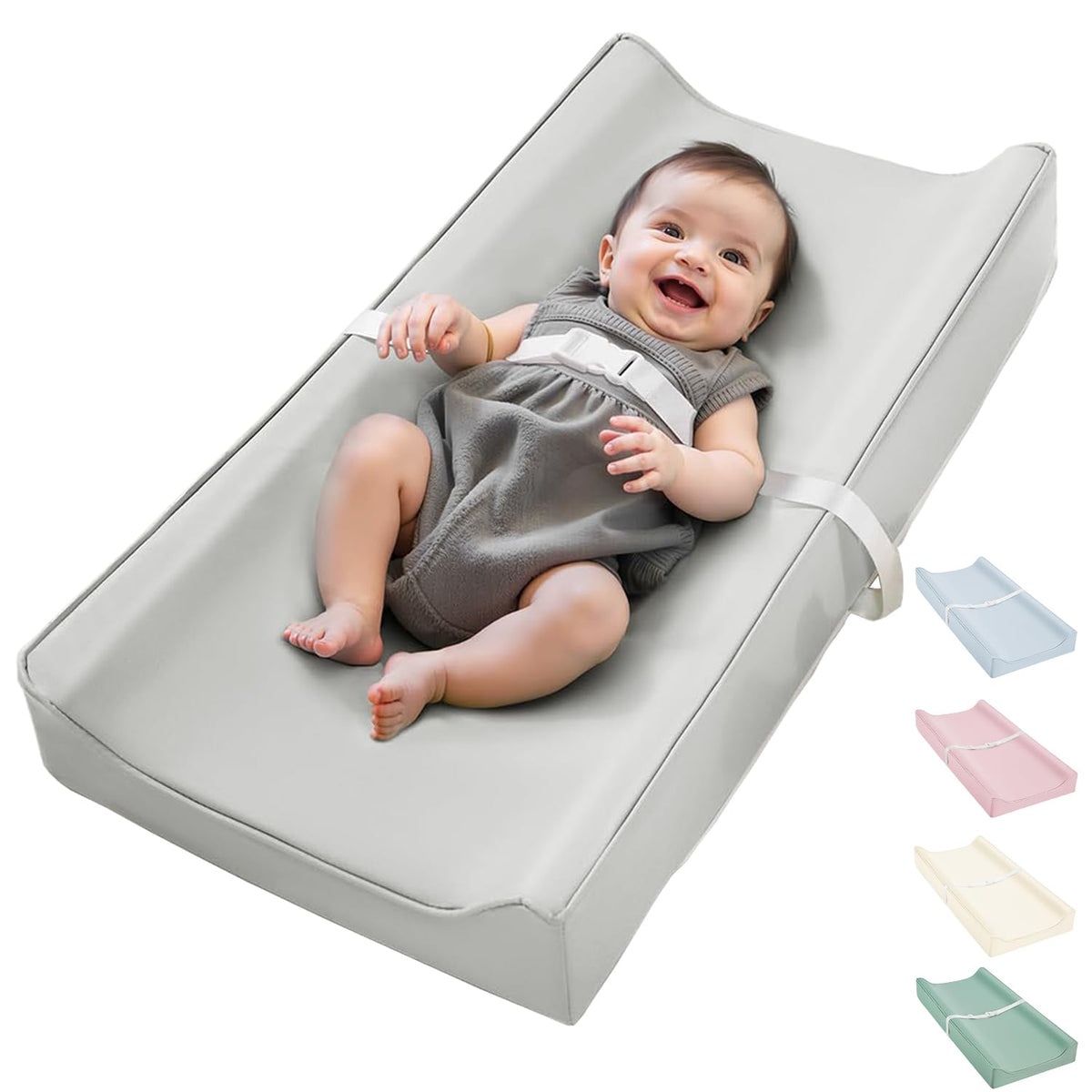 Navari vegan leather waterproof changing pad on a dresser in gray for quick cleanup
