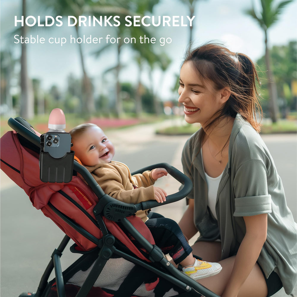 Navaris universal-fit pram holder supports various cup sizes.