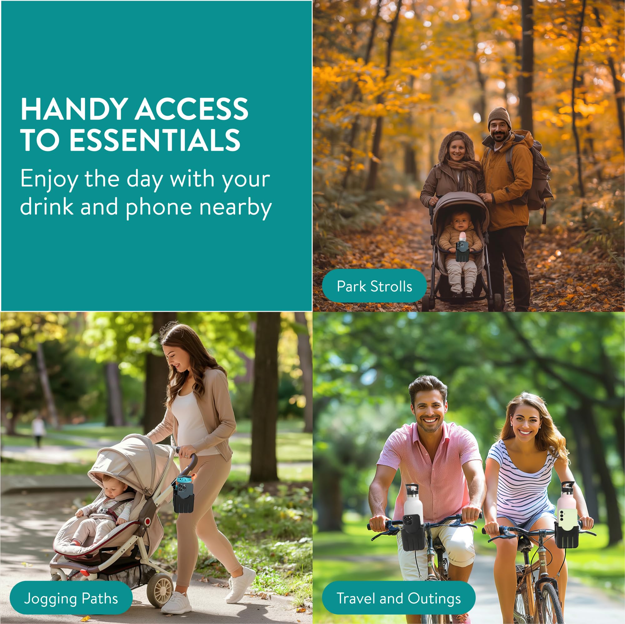 Navaris pram cup and phone organiser keeps device handy.