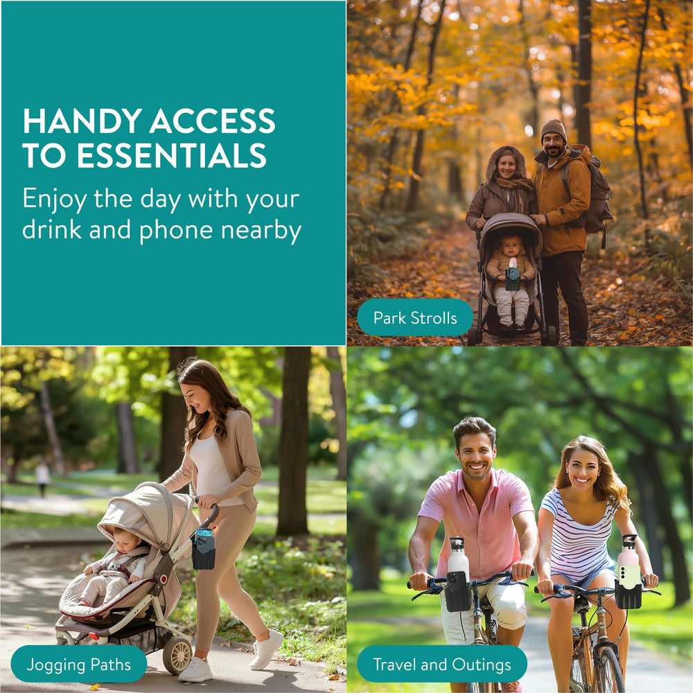 Navaris pram cup and phone organiser keeps device handy.