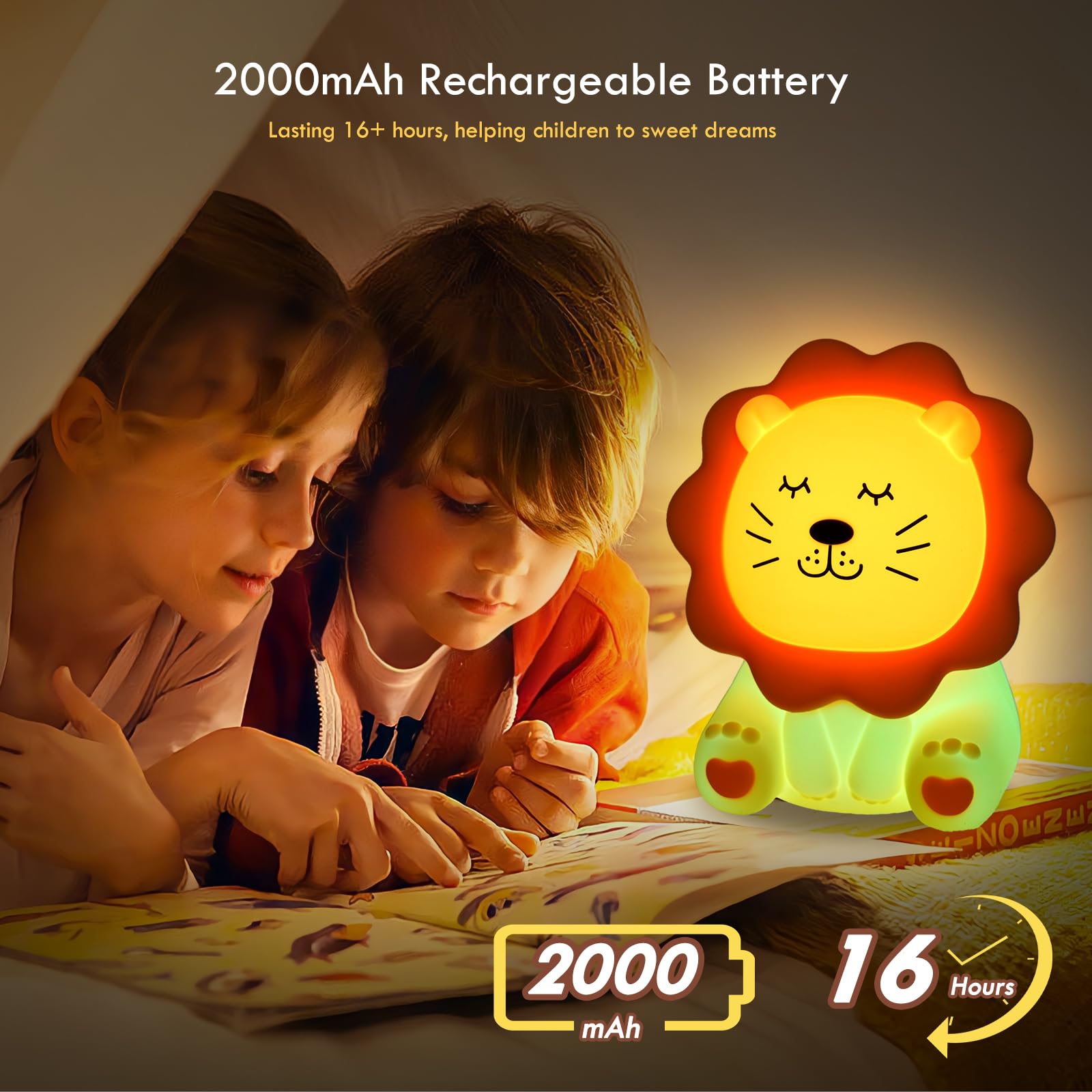 Nawchedo Lion Night Light made of soft silicone, safe for kids to handle