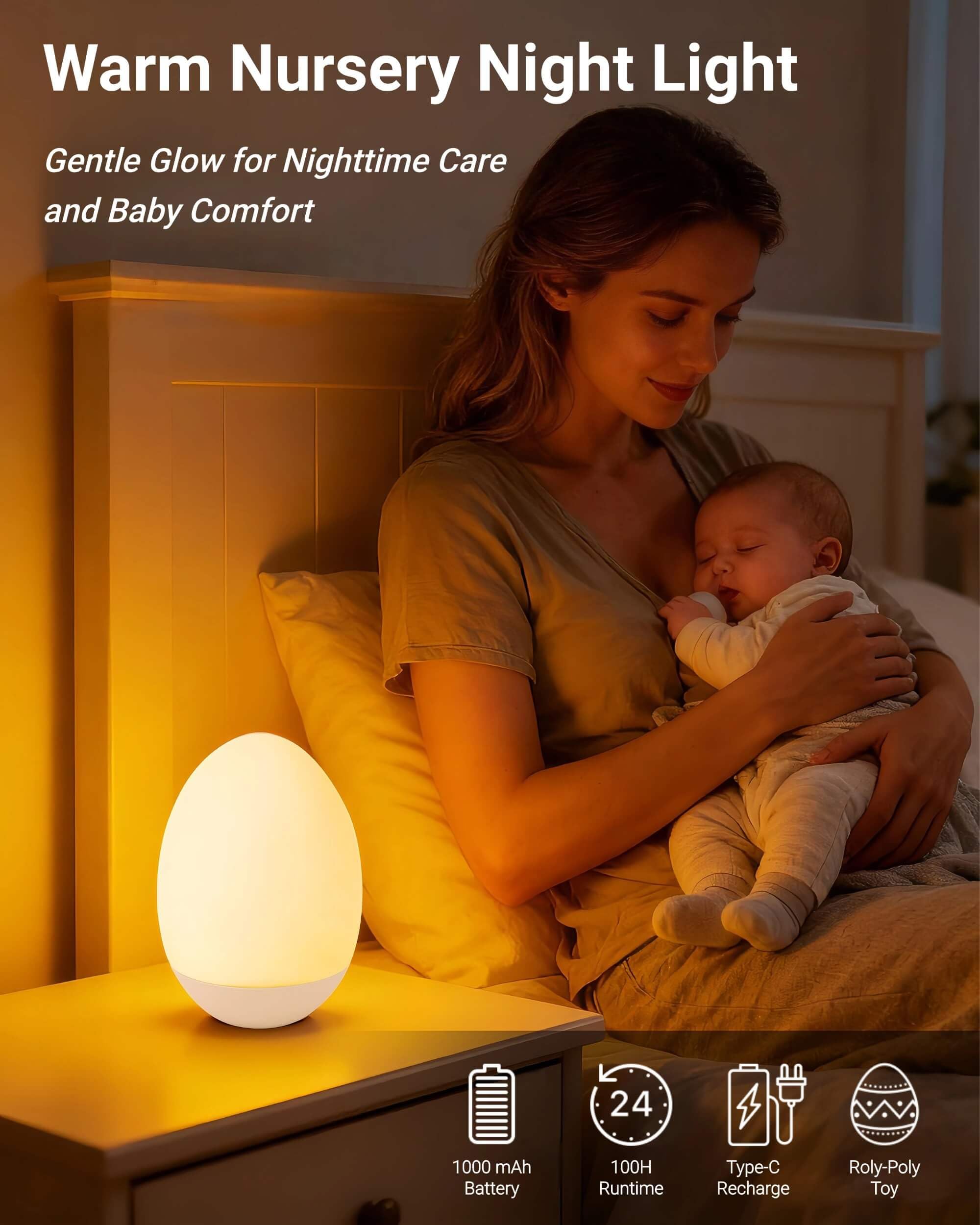 NAWIQI egg night light for breastfeeding features soft silicone surface for newborn-safe contact.