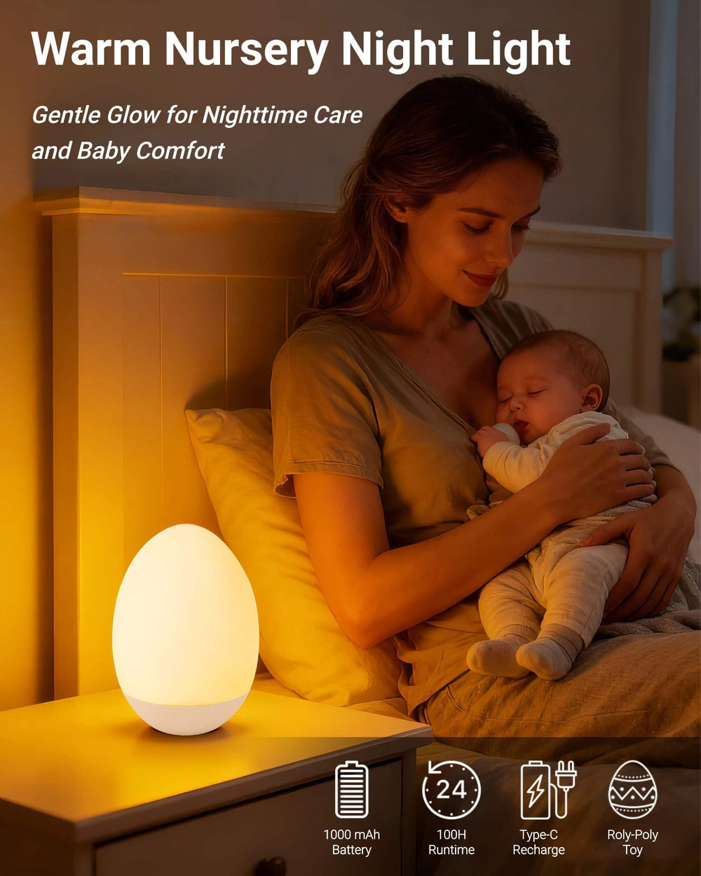 NAWIQI egg night light for breastfeeding features soft silicone surface for newborn-safe contact.
