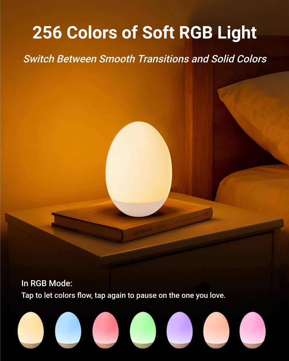 NAWIQI egg light with stepless dimming for precise mood control.