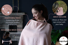 Naynid nursing cover with structured neckline for eye contact.