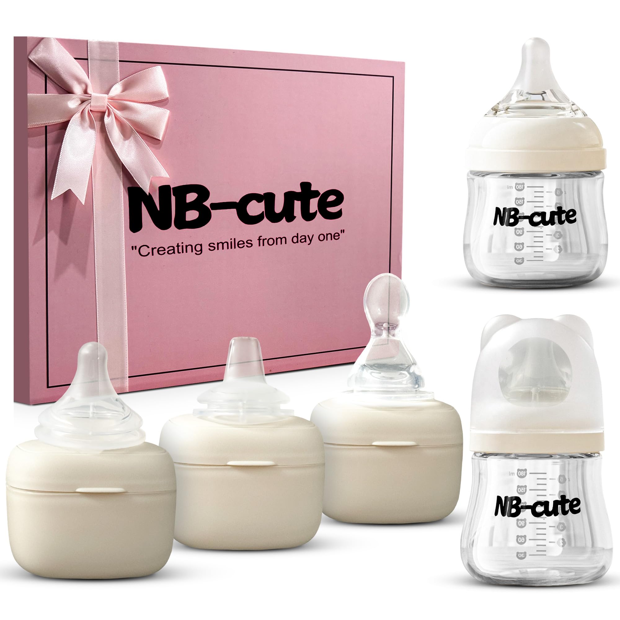 NB-cute 4oz anti-colic glass bottle with vent for newborn feeding