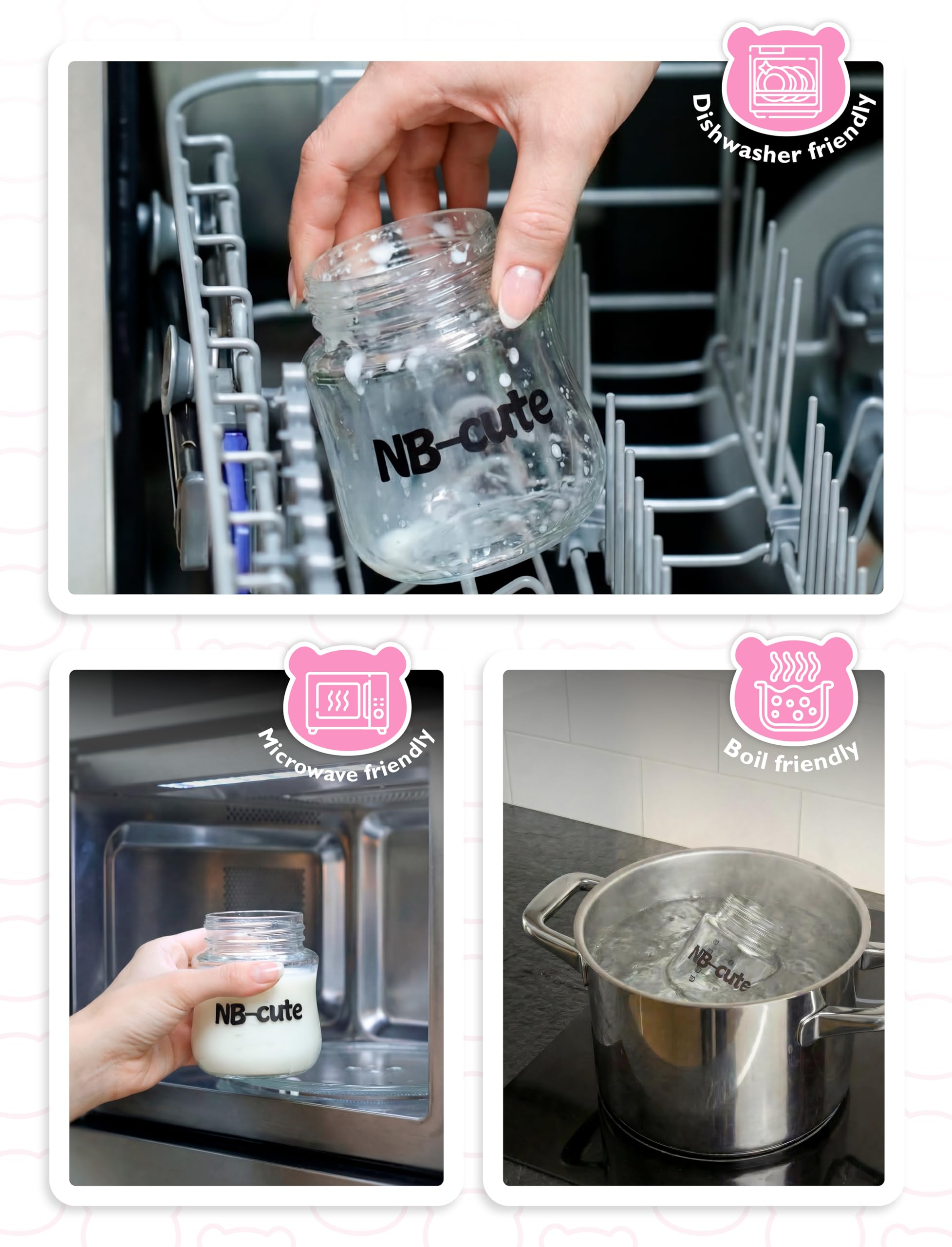 NB-cute wide-neck bottle opening for easy filling and cleaning
