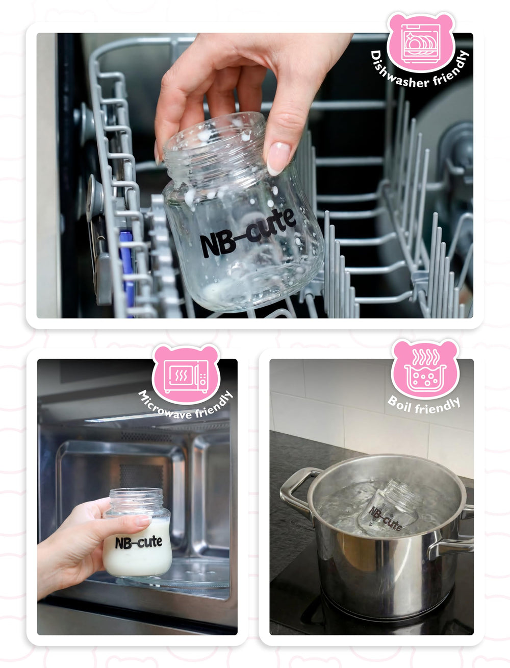 NB-cute wide-neck bottle opening for easy filling and cleaning