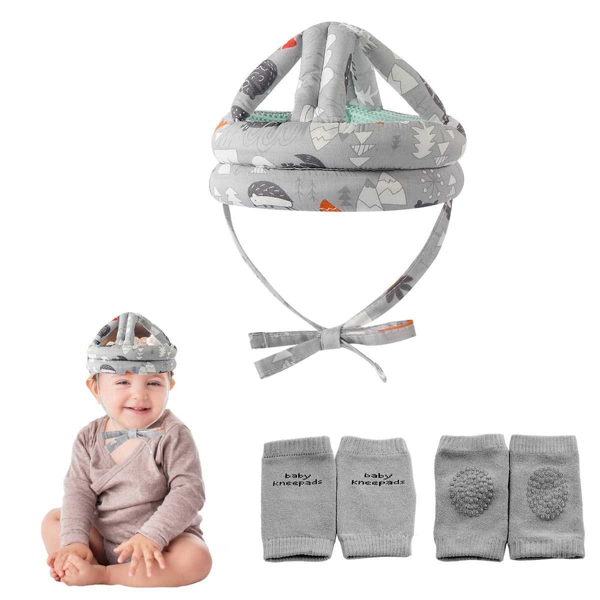 NC Baby Safety Helmet, Grey Forest, front view showing lightweight protection for mobility
