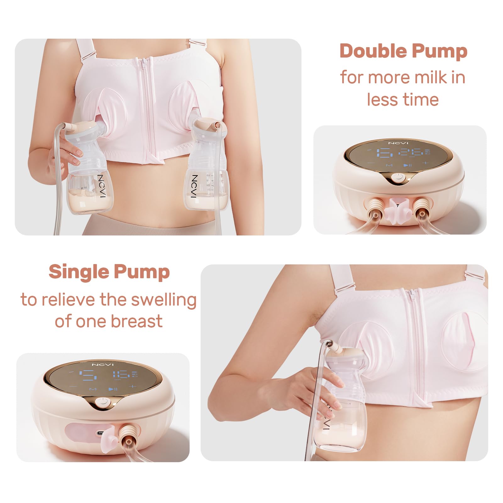 Included accessories: breast pads and milk bags for pumping readiness