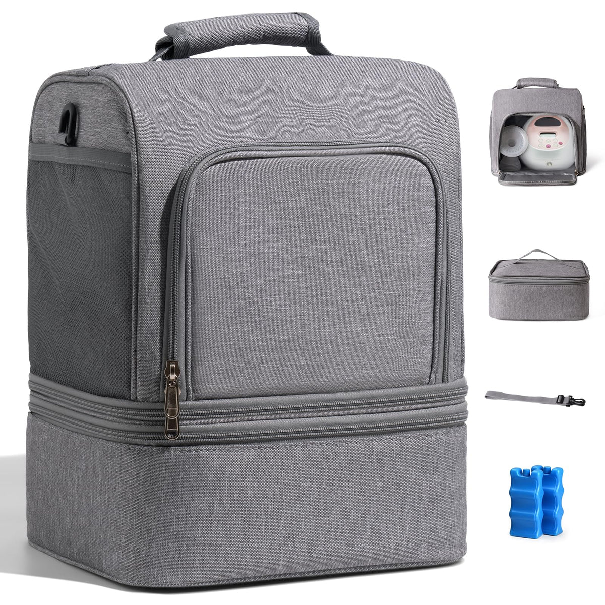NCVI breast pump bag backpack showing organized compartments for travel.