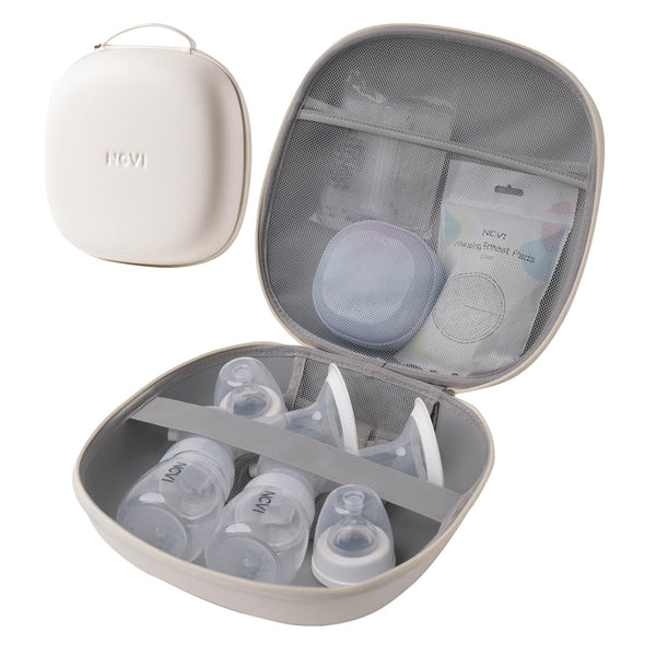 NCVI breast pump case showing full travel setup keeps bottles and motors organized.