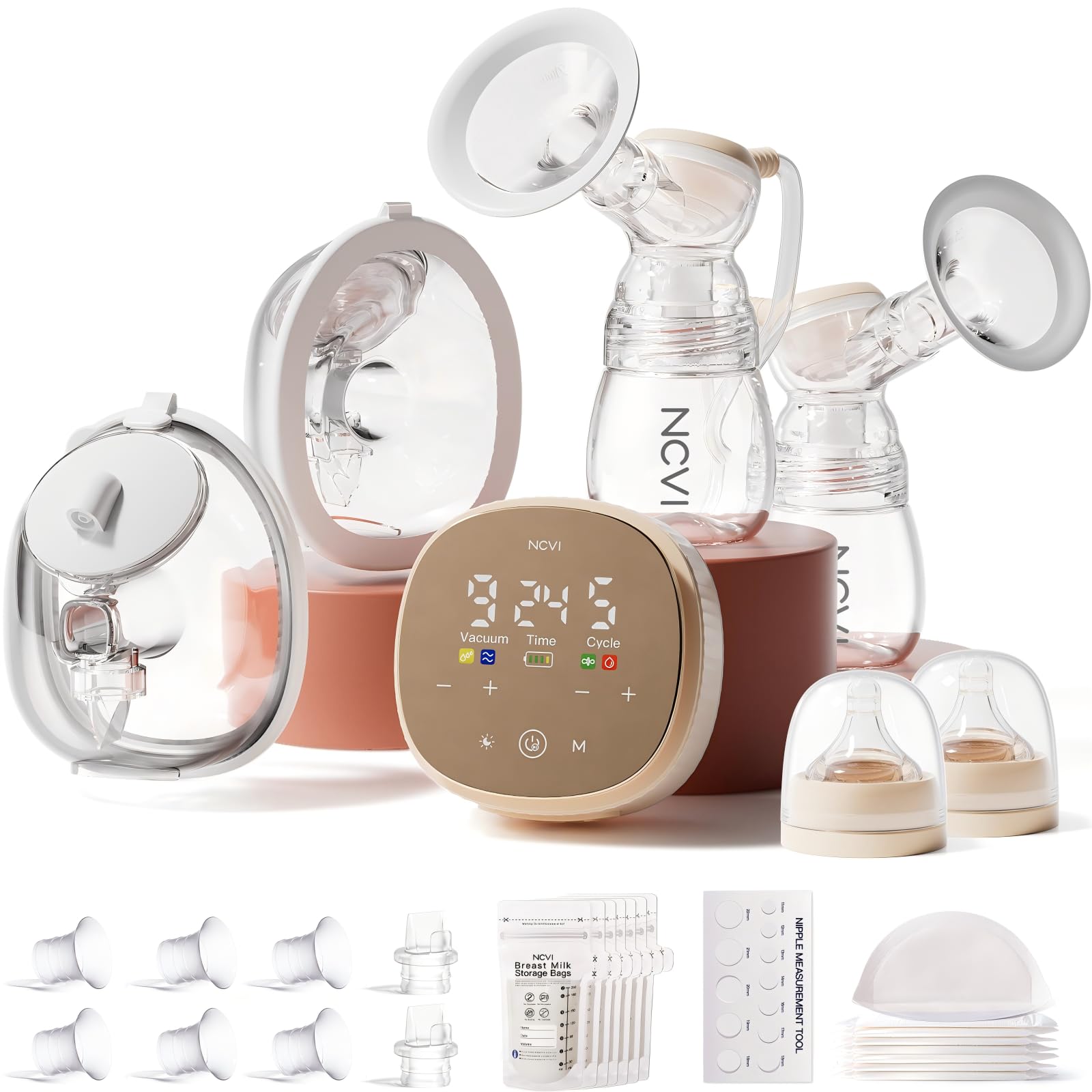 NCVI 2-in-1 electric breast pump with traditional bottle set for at-home pumping and reliable suction.