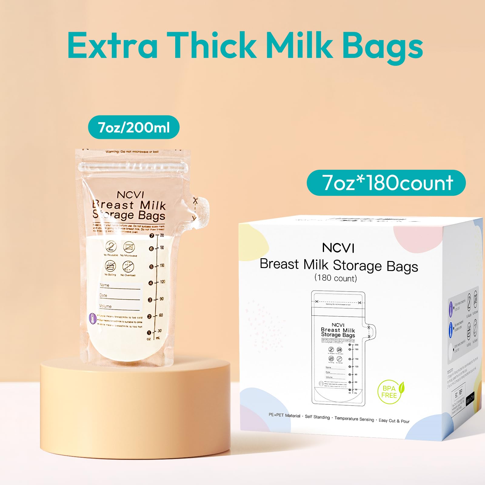 NCVI leak-proof seal protects milk during freezing and handling.