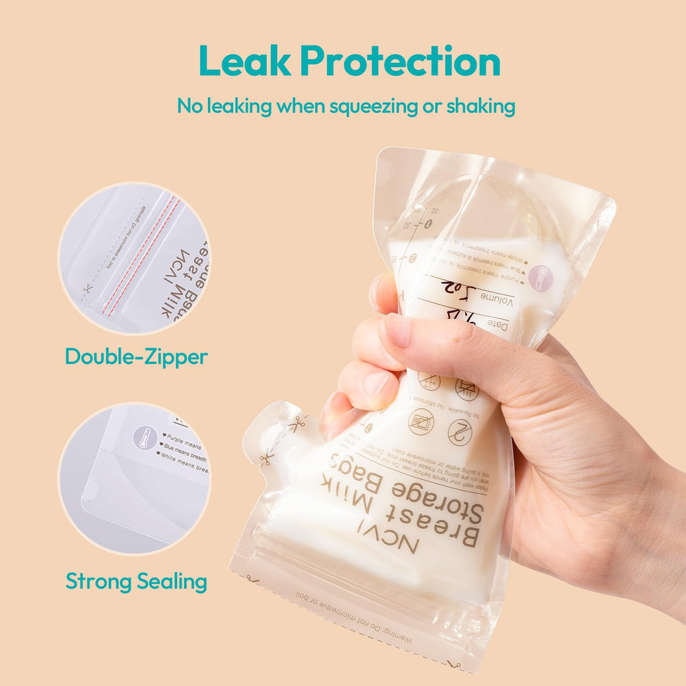 NCVI self-standing bags keep milk upright in the freezer.