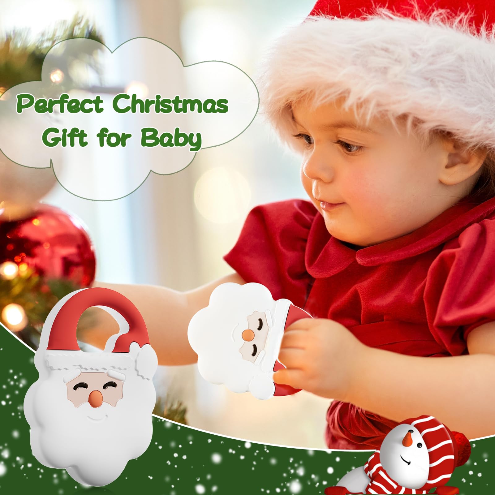 NCVI Christmas teether close-up showing textured bumps for gum massage.