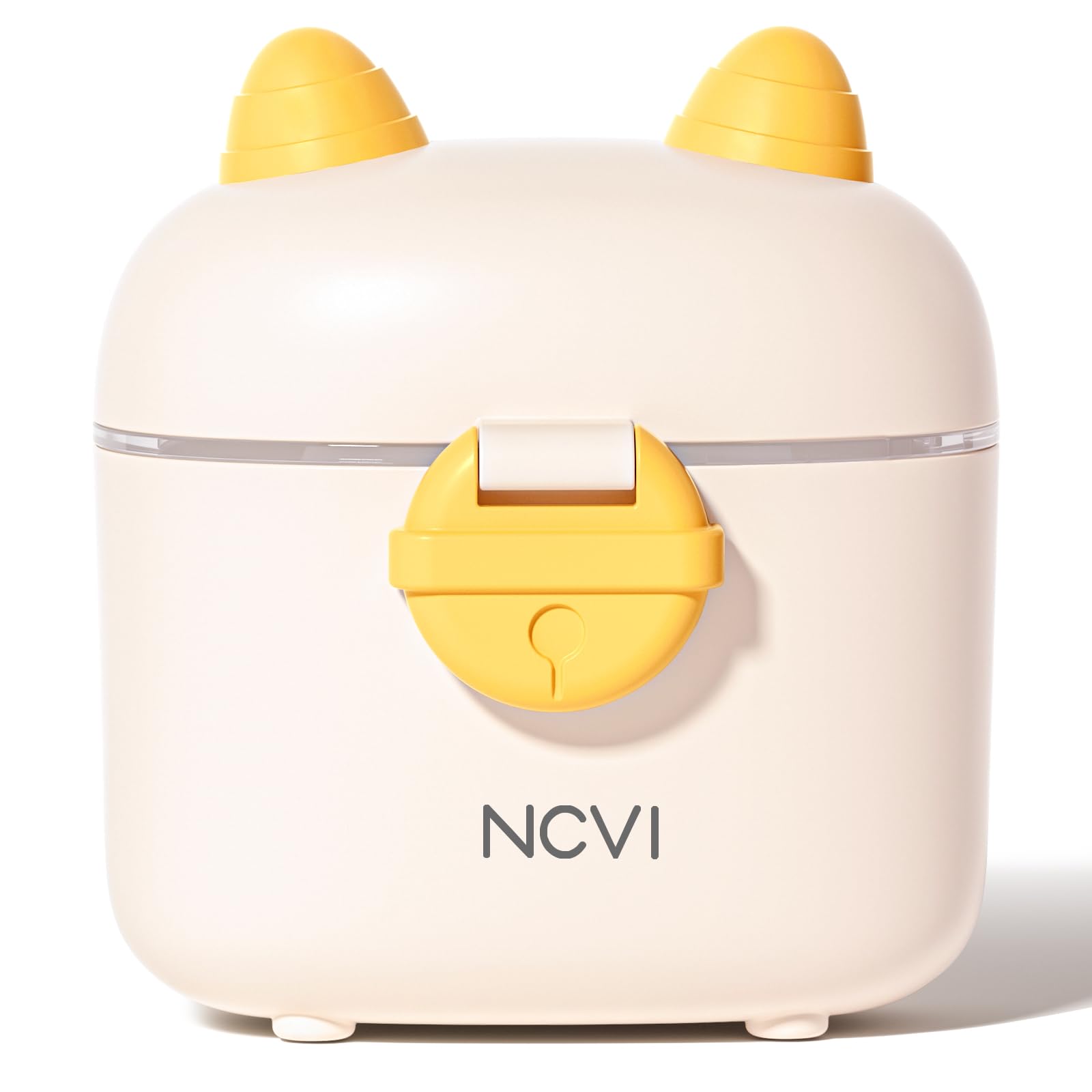 NCVI Formula Dispenser travel box front view showing compact, portable design for on-the-go feeds.