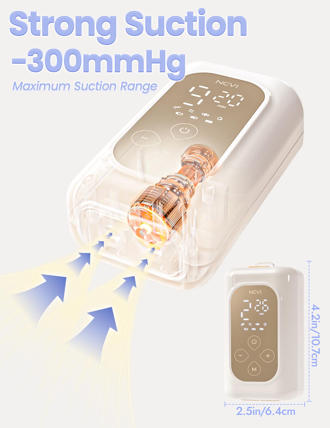 NCVI Long-life battery for multiple pumping sessions while traveling.