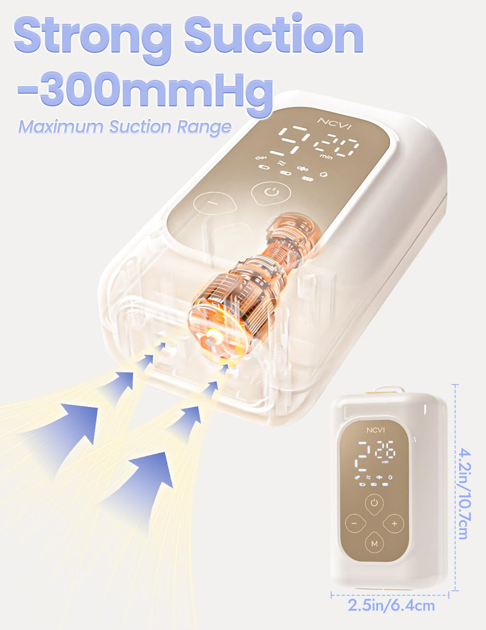 NCVI Long-life battery for multiple pumping sessions while traveling.