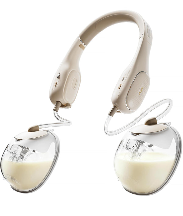 NCVI neckband pump worn around the neck for hands-free pumping on the go.
