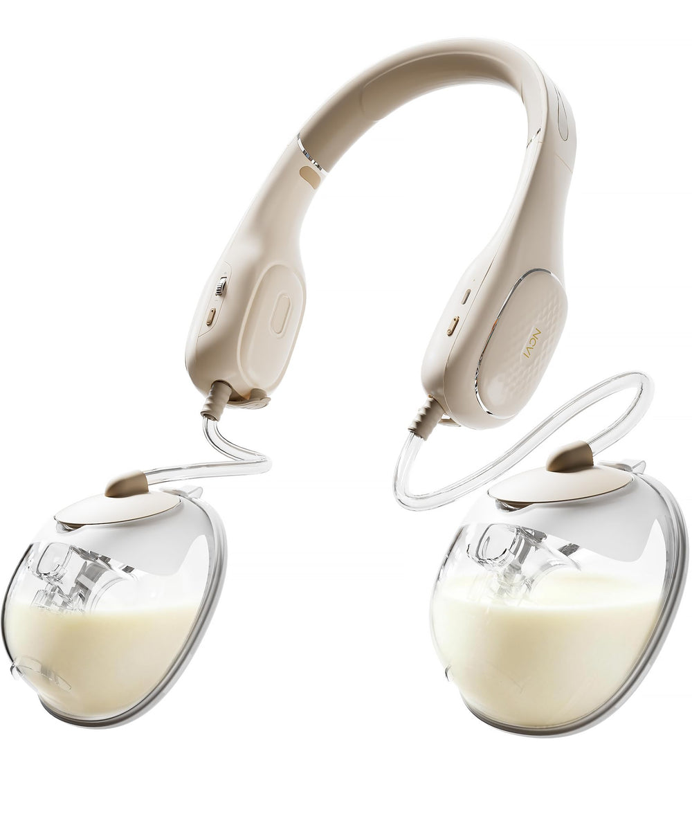 NCVI neckband pump worn around the neck for hands-free pumping on the go.