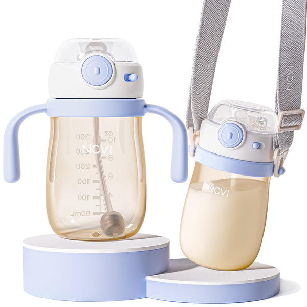 NCVI PPSU milk straw sippy cup blue body promotes steady grip for toddlers