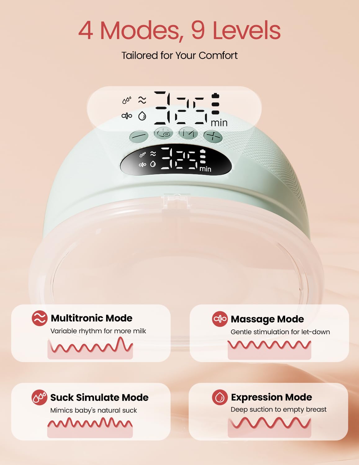 NCVI ultra-quiet motor enables silent pumping for work or night feeds.