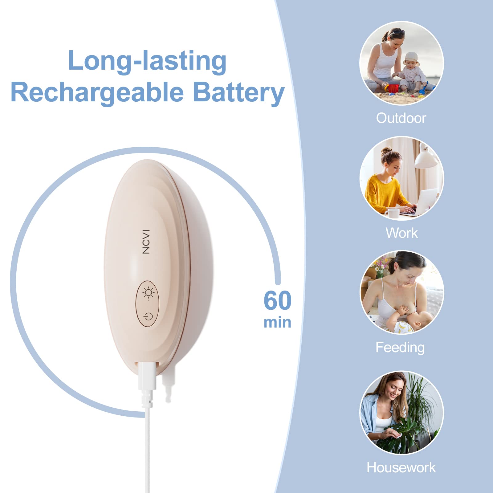 NCVI rechargeable battery enables wireless use for on-the-go relief