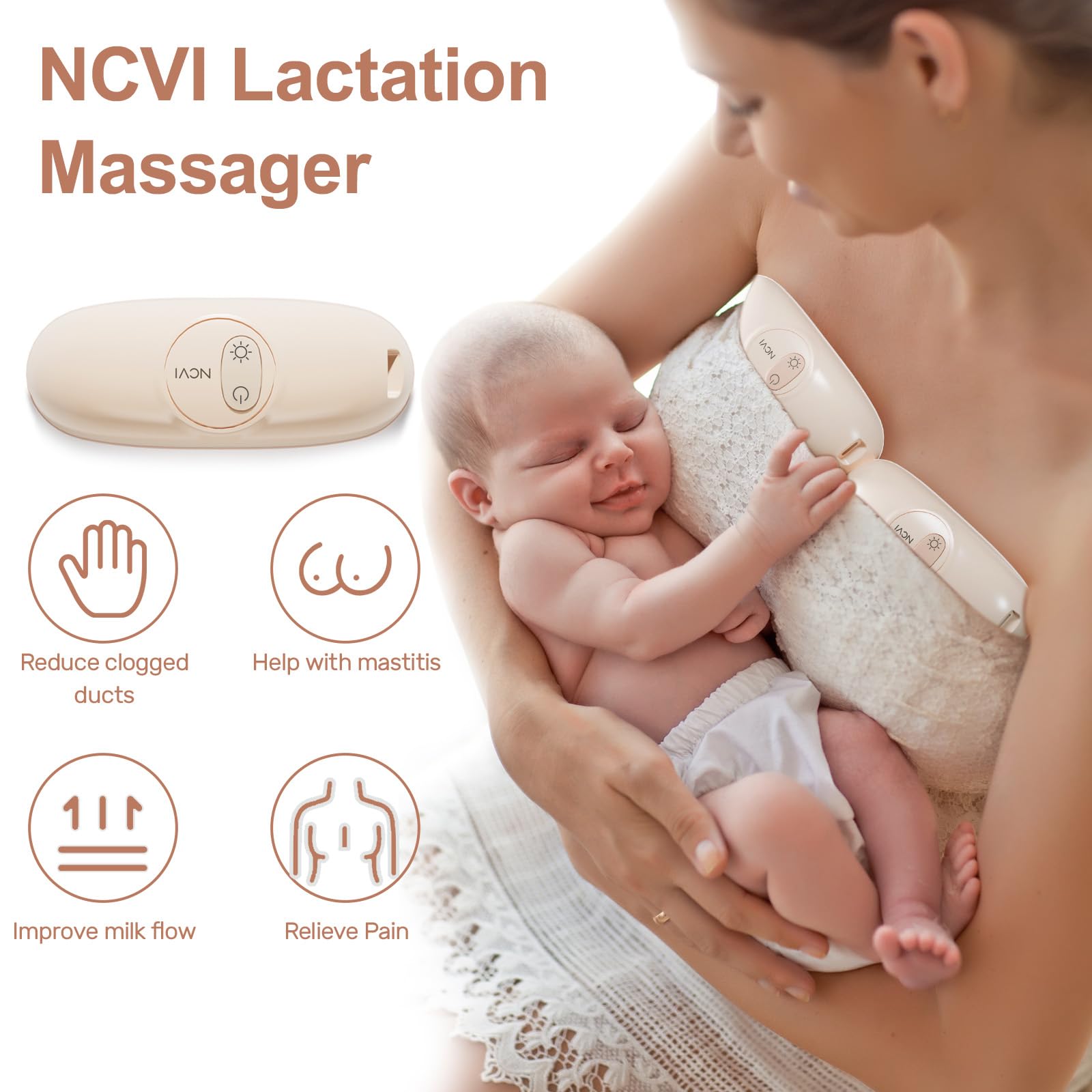 NCVI lactation massager with vibration modes for targeted milk flow support