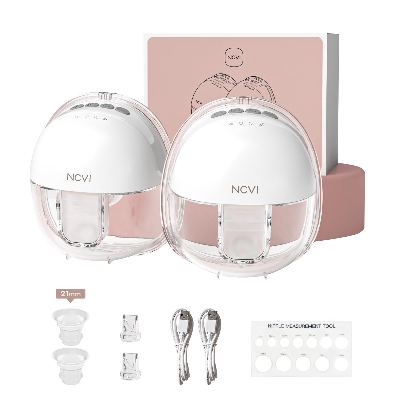 NCVI wearable hands-free pump on person for convenient on-the-go pumping.