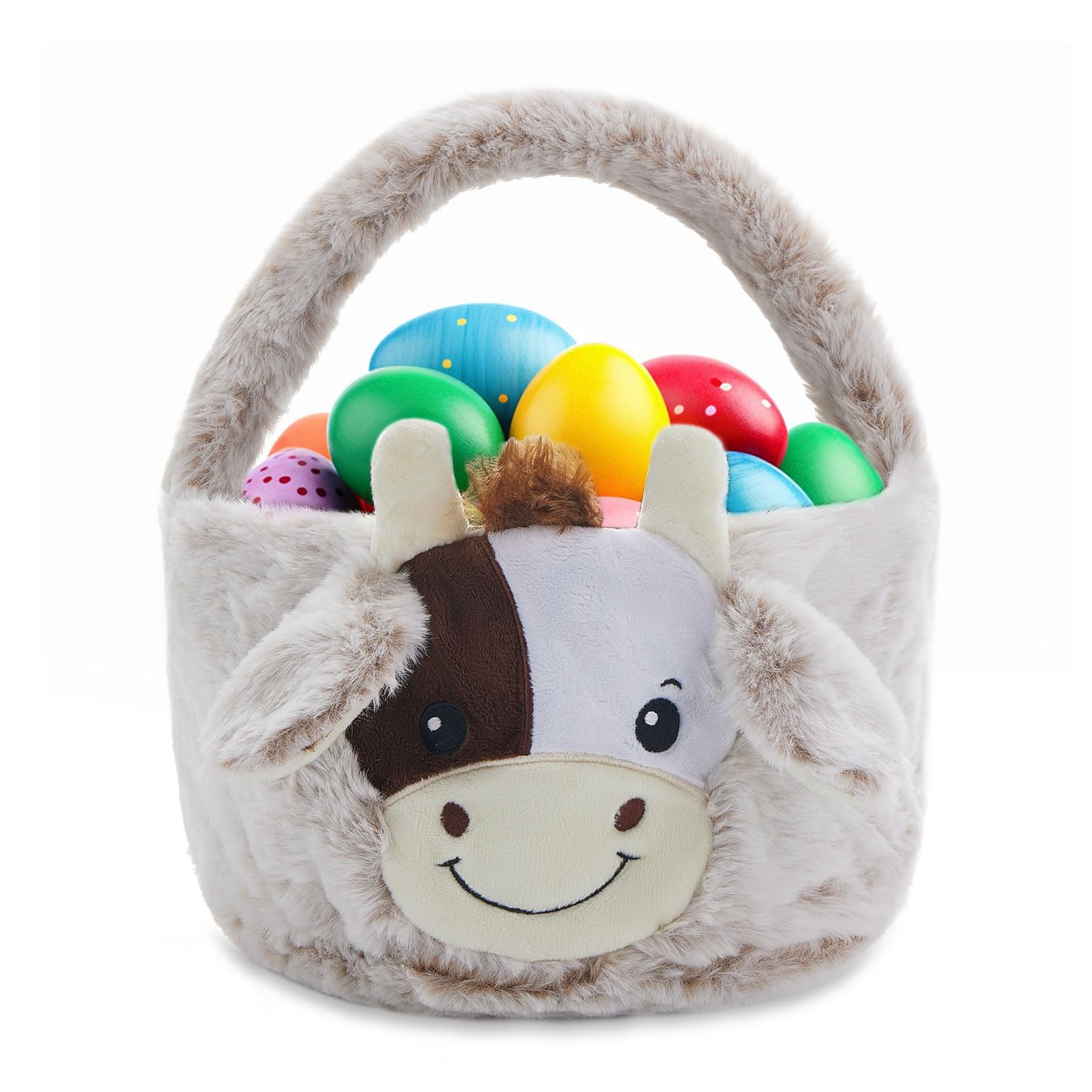 Neaonau Easter basket plush Highland cow face close-up showing soft texture