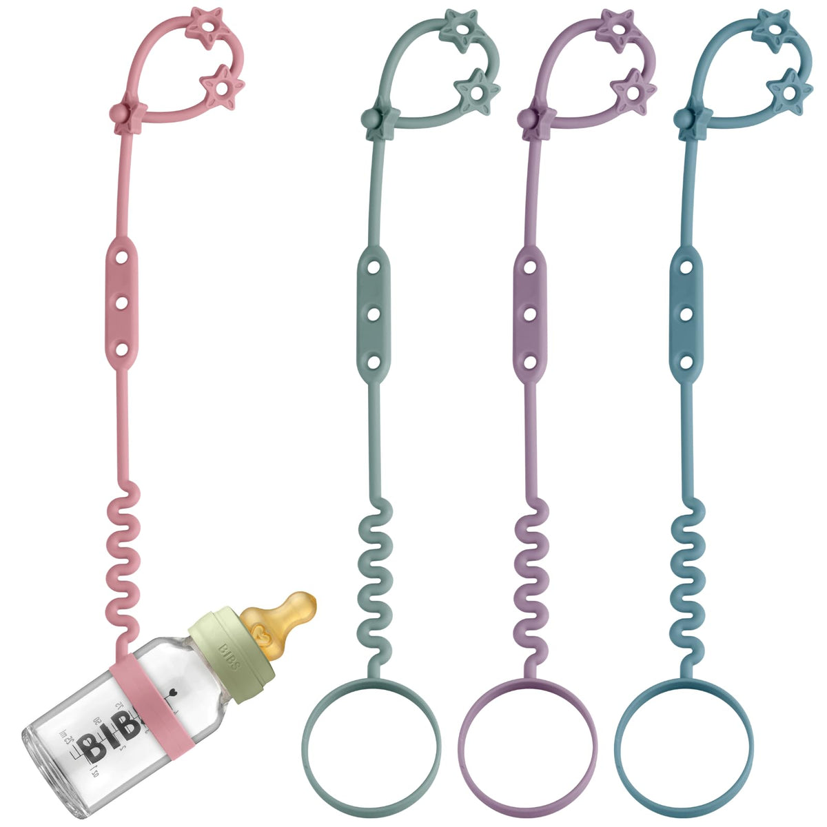 Nearbyme toy safety straps four-pack in midnight blue keeps bottles off the floor on the go