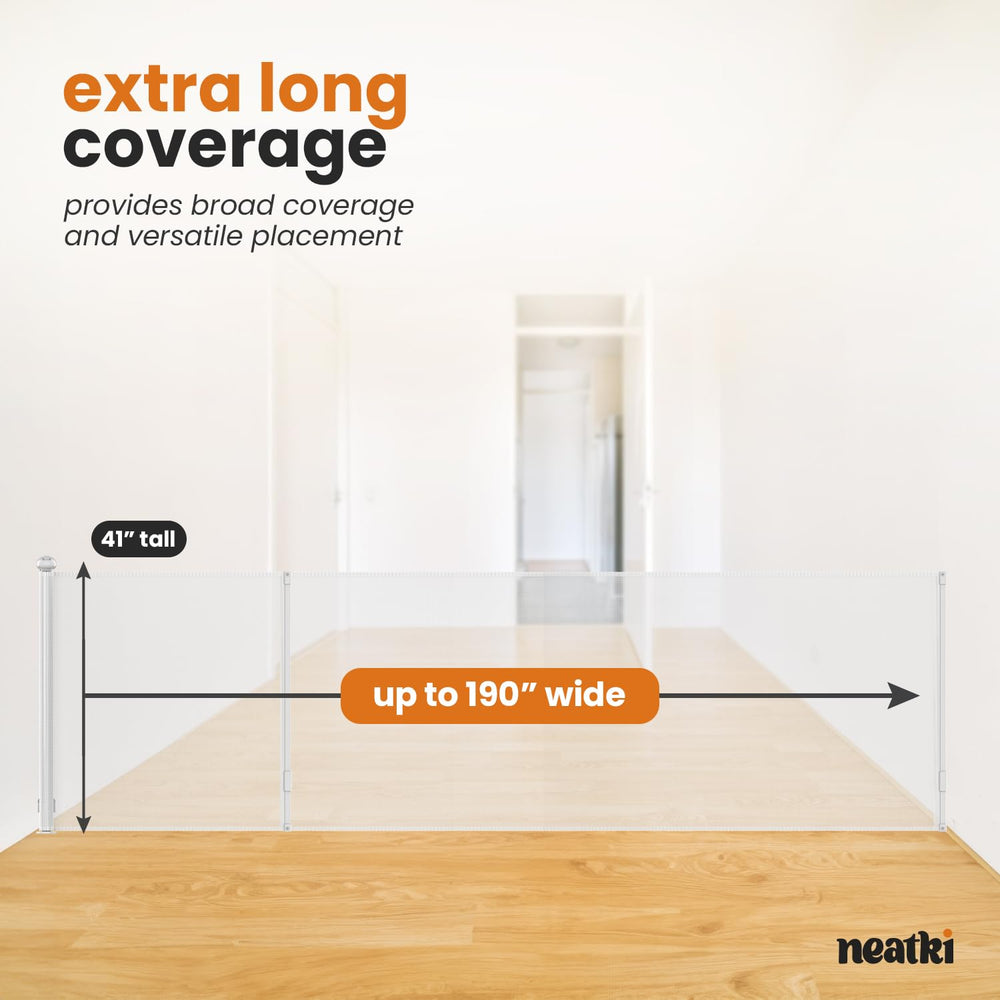 Neatki retractable gate double-lock closeup demonstrates secure locking for children and pets.