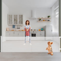 Neatki retractable gate shows 190in wide coverage for stairs, ideal for expansive spaces.