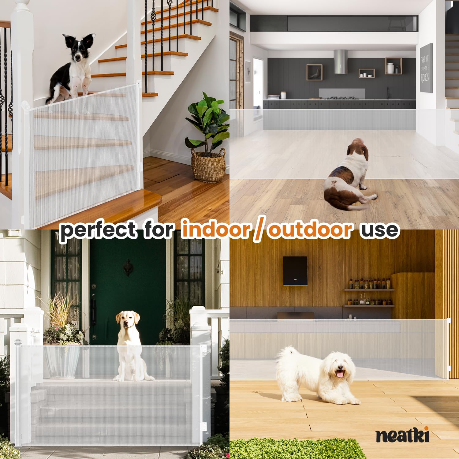 Neatki wide gate fits hallways and stairs for versatile home use.