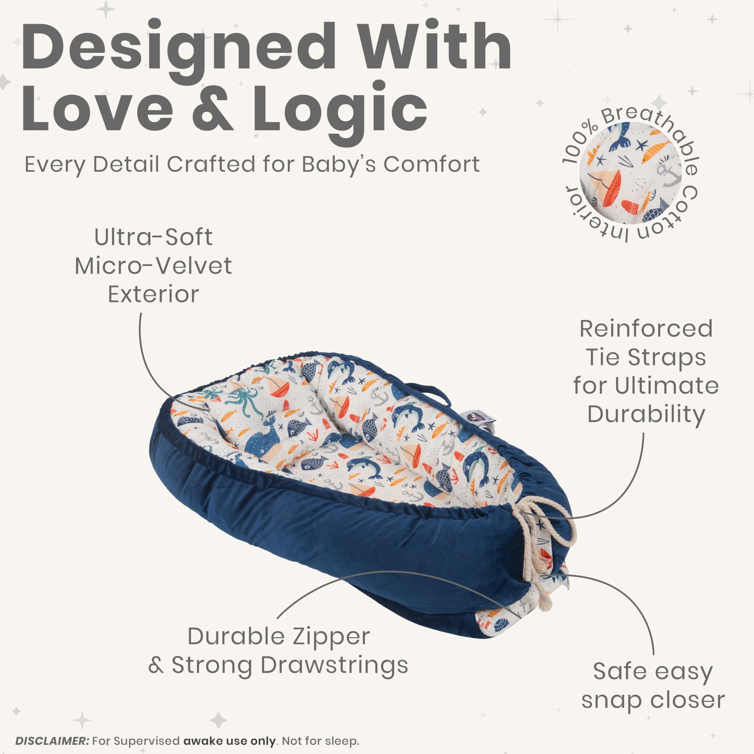 Nebulita newborn lounger blue used for bottle feeding at a gentle, supported angle.
