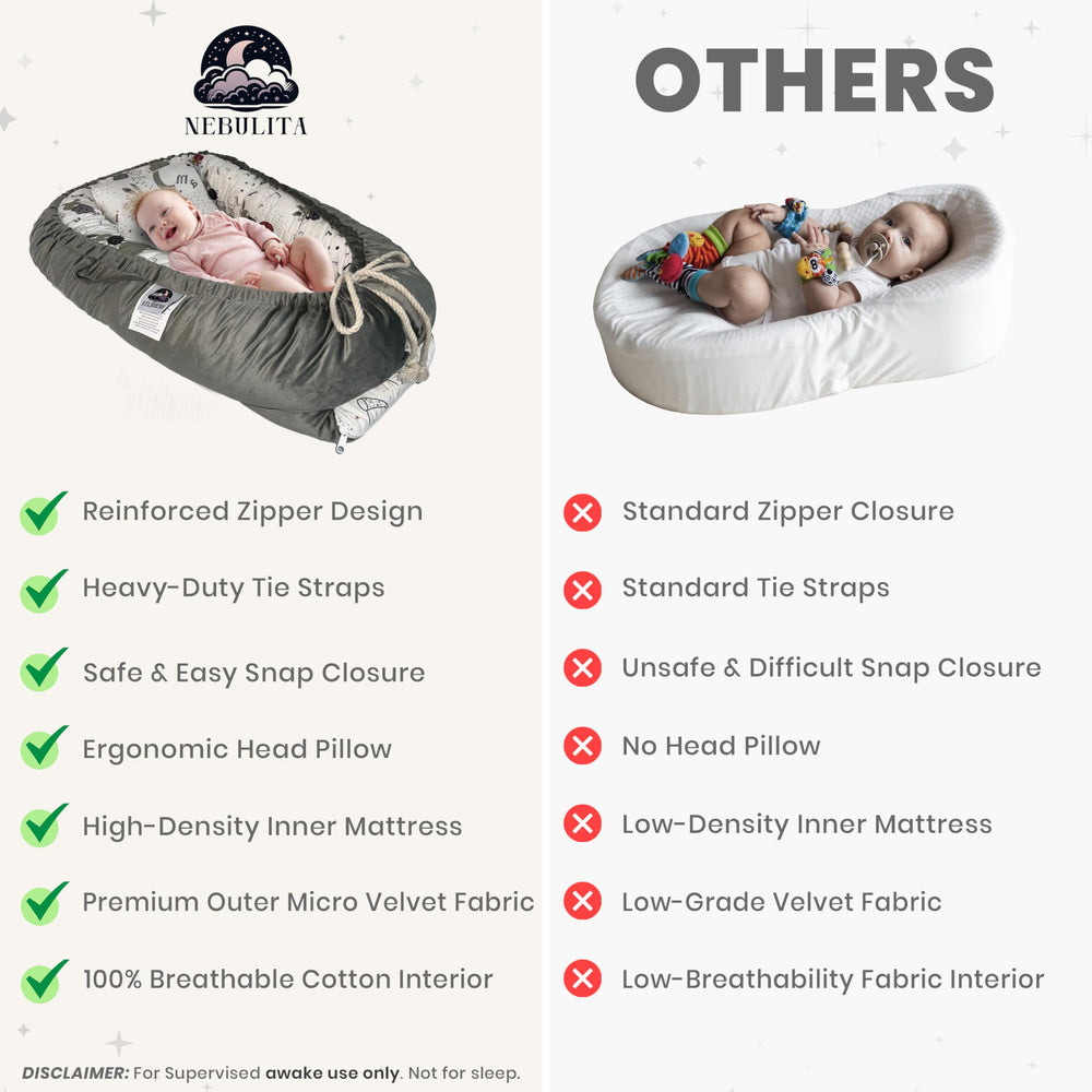Nebulita Newborn Lounger Bunny 100-percent cotton fabric offers breathable softness.