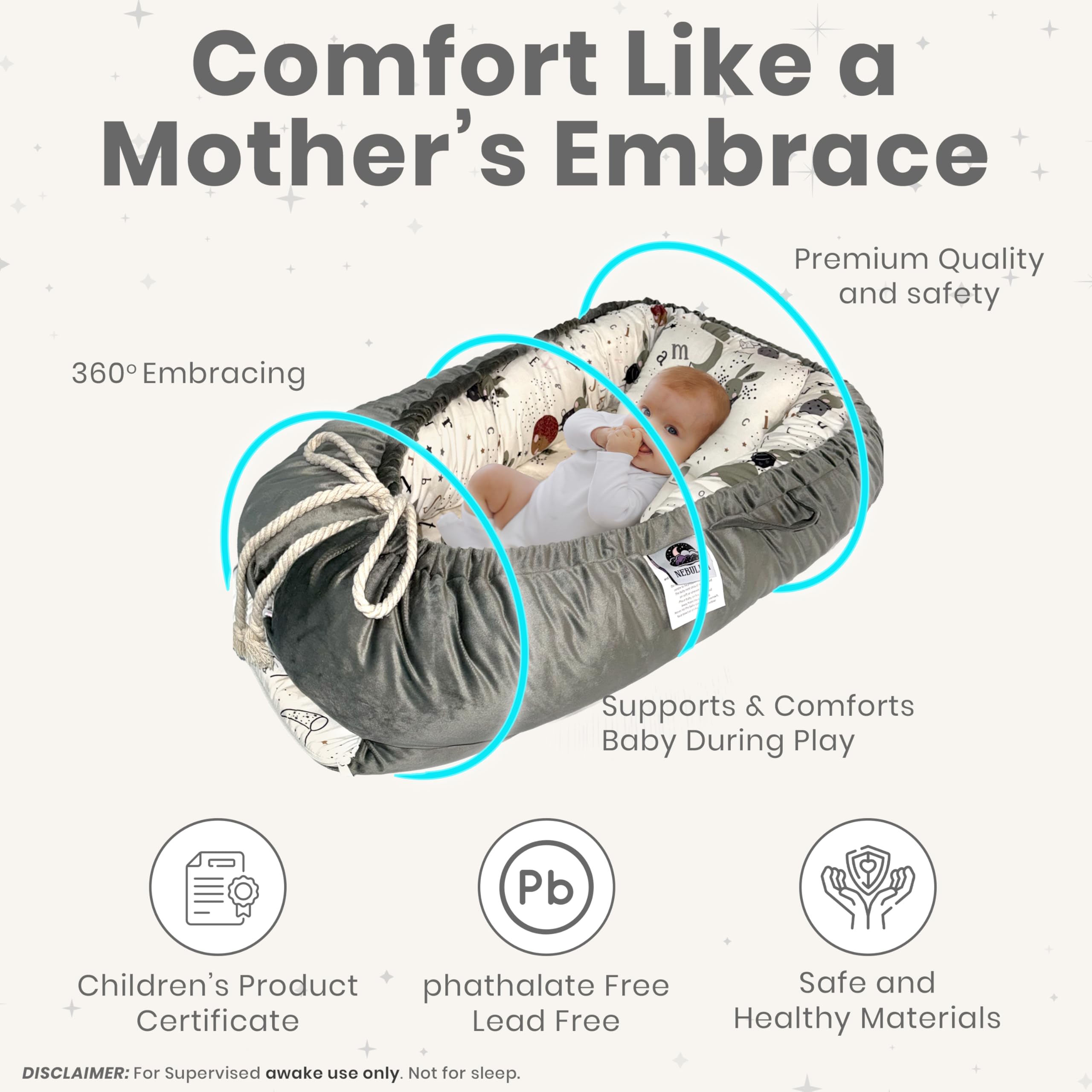 Nebulita Newborn Lounger Bunny compact portable design for travel between rooms.