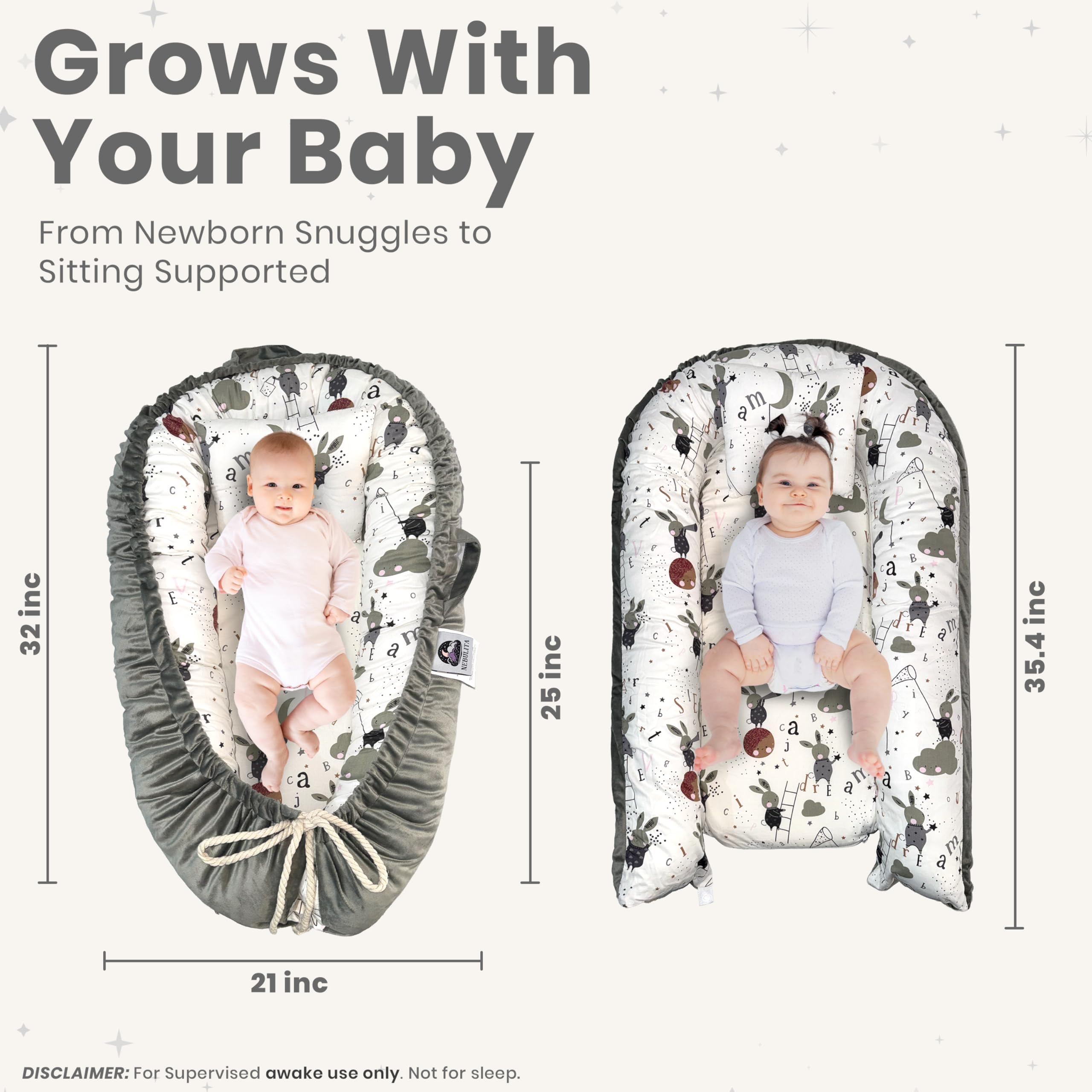 Nebulita Newborn Lounger Bunny design options to match nursery themes.