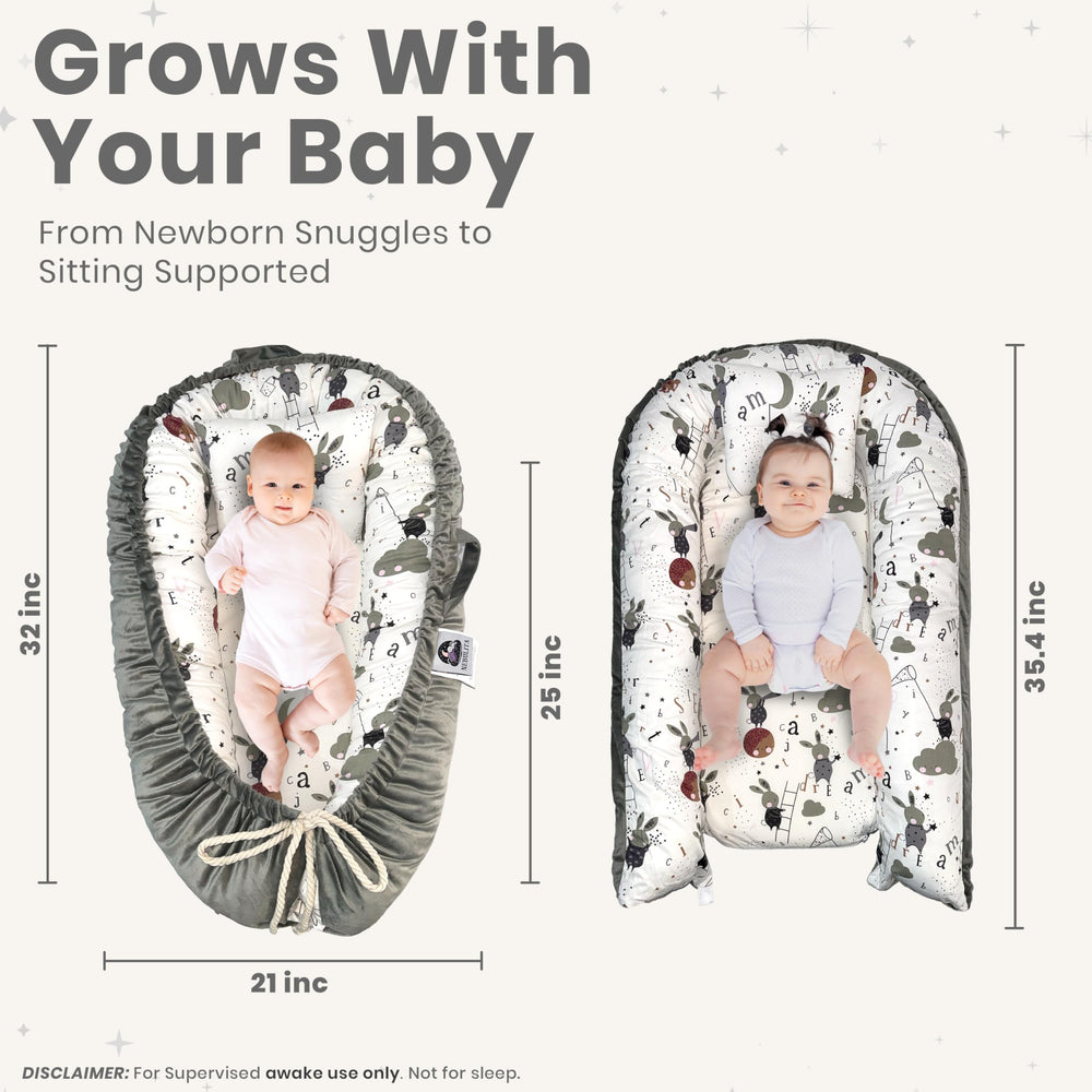 Nebulita Newborn Lounger Bunny design options to match nursery themes.