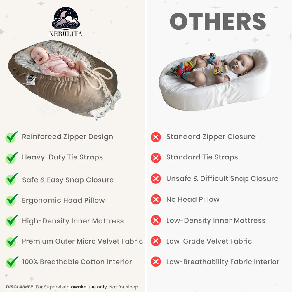 Nebulita newborn lounger cream is portable and lightweight for room-to-room use.