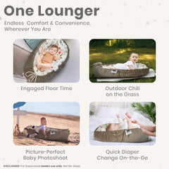Nebulita newborn lounger cream used as tummy time cushion for early movement.