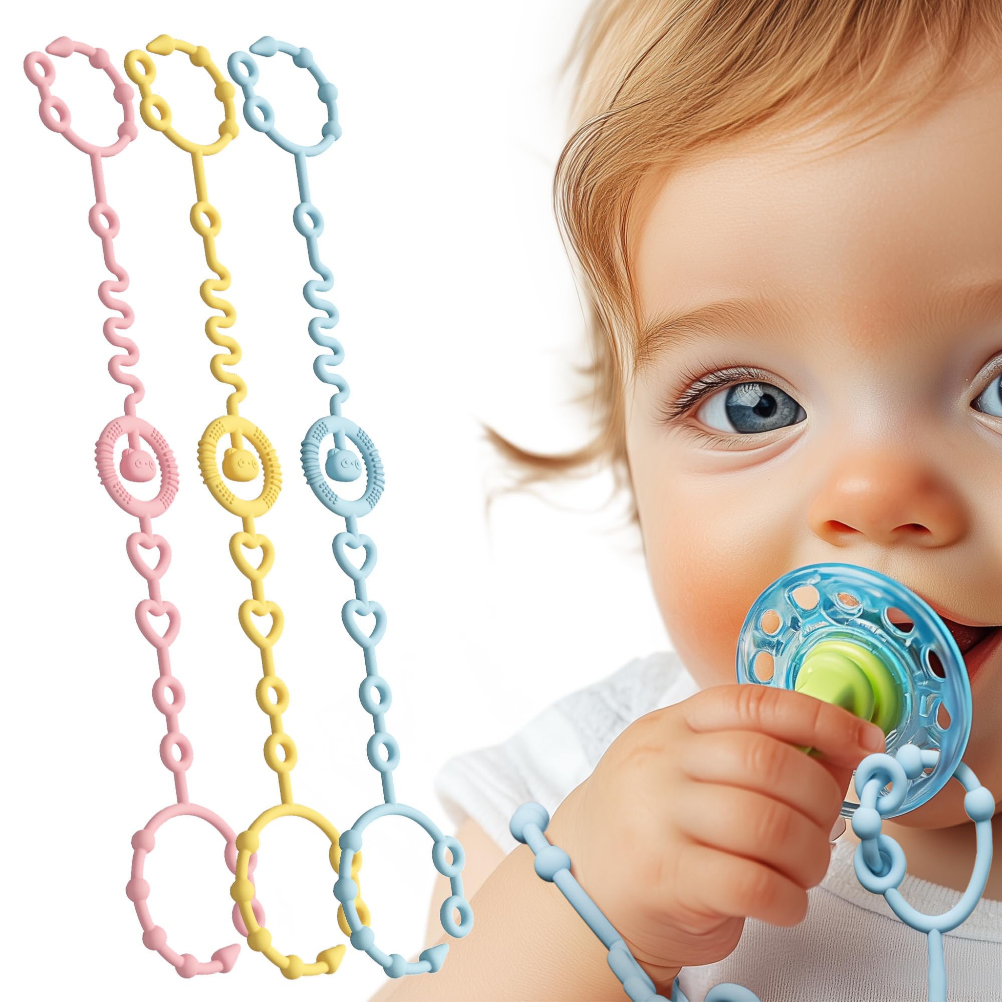 Neepanda pacifier clip pink trio pack secures pacifiers and toys on the go.