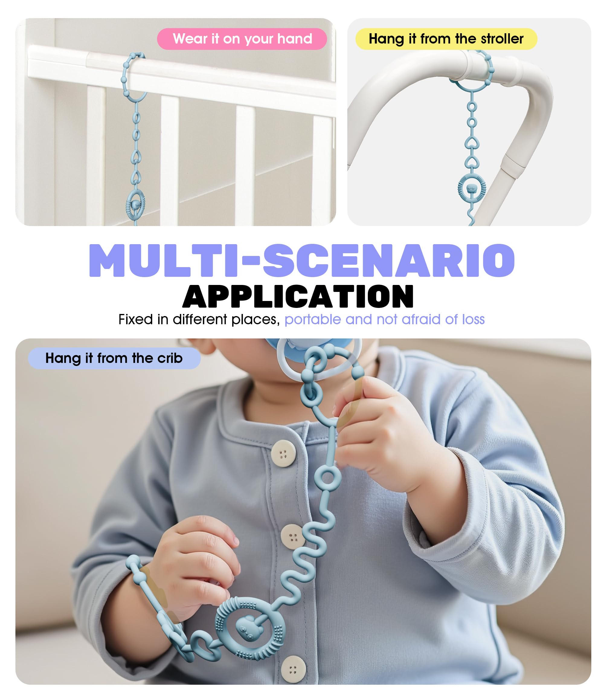 Neepanda pacifier clip strap stroller attachment for easy access while out and about.