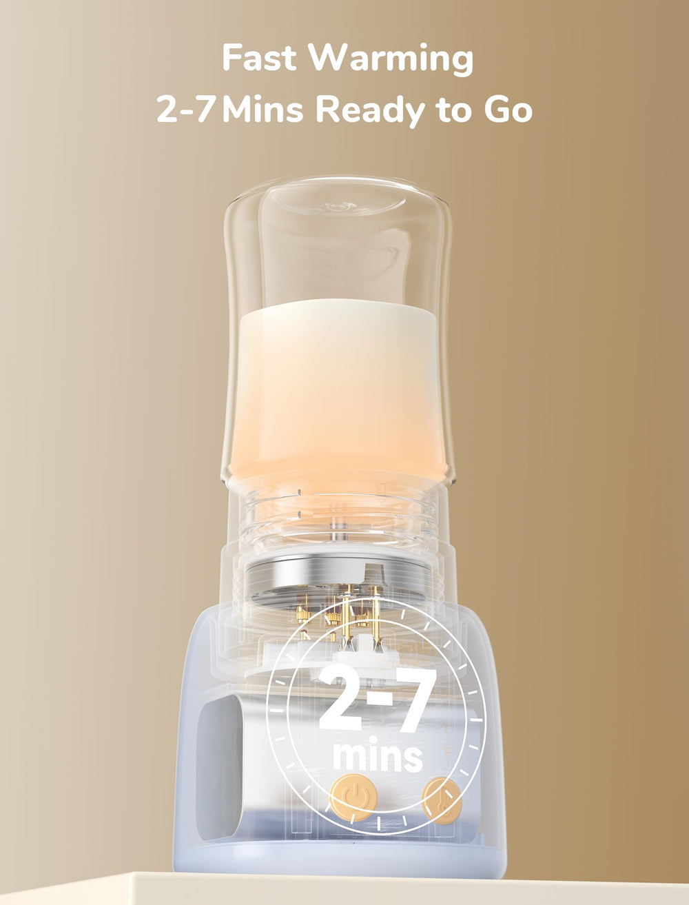 NehNeh warmer heats 4 oz to 98°F in about two minutes for timely feeds