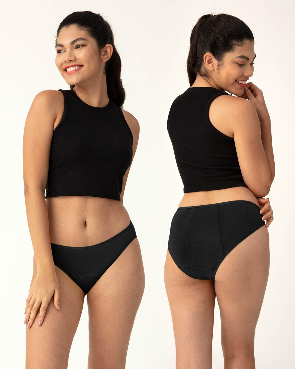 Neione period underwear bikini black XXL back view highlighting leak-proof back panel.