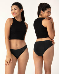 Neione period underwear bikini black XXL back view highlighting leak-proof back panel.